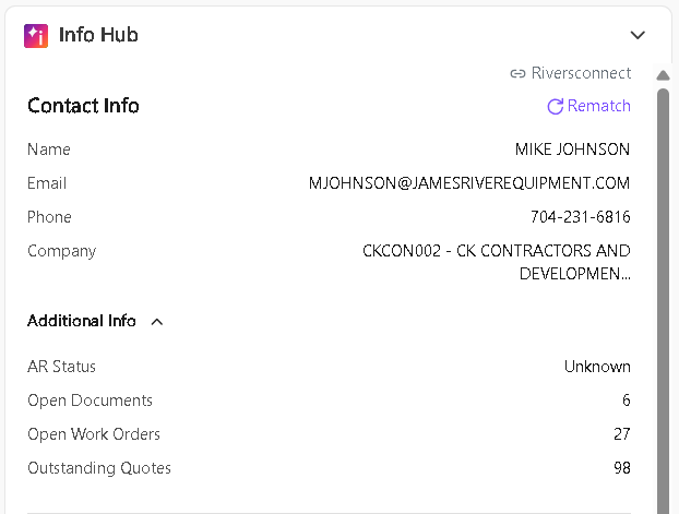Contact information, including email, phone, and company details.